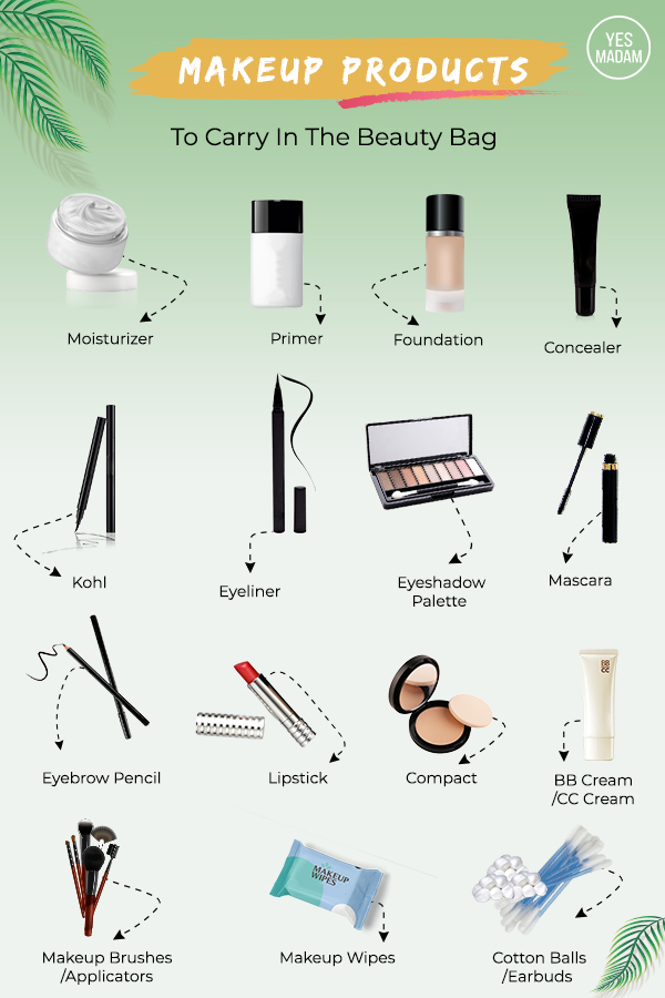 Makeup Products, Beauty products, Moisturizer, foundation, primer, concealer, kohl, eyeliner, eyeshadow palette, Mascara, Eyebrow pencil, lipstick, compact, makeup brushes, 
